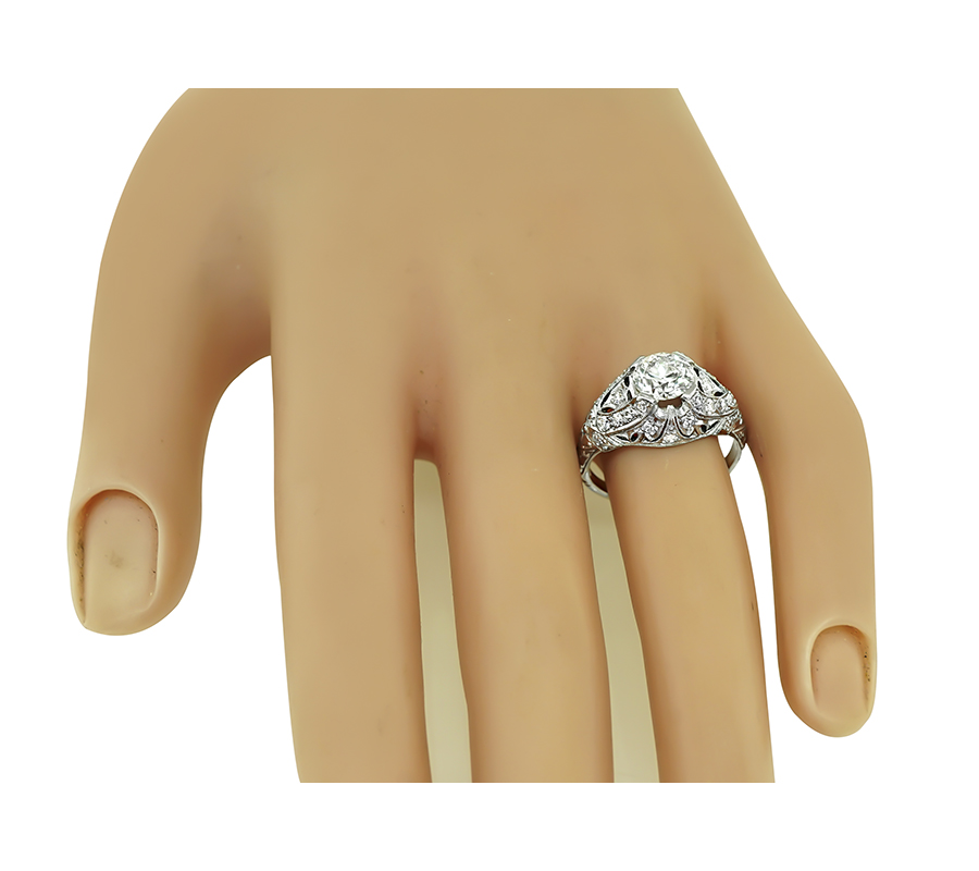 Art Deco GIA Certified 1.12ct Diamond Engagement Ring