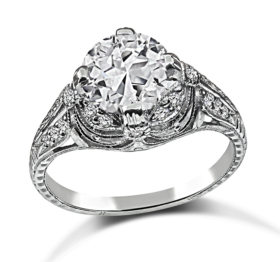 Art Deco GIA Certified 1.68ct Diamond Engagement Ring