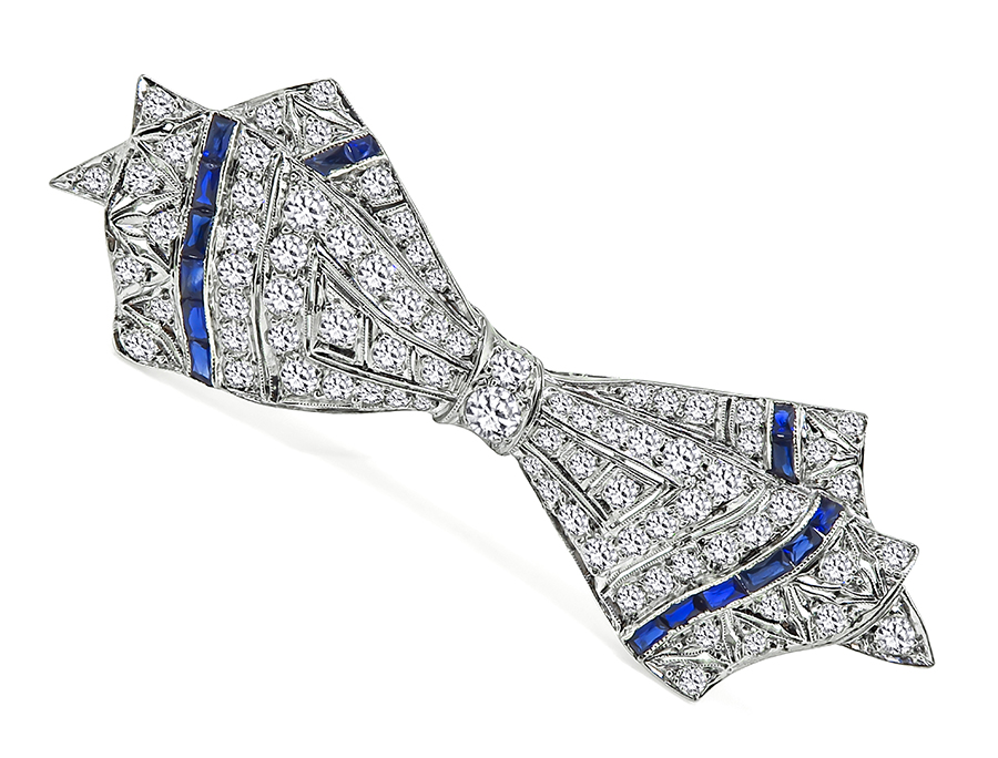 Art Deco 2.00ct Diamond Sapphire Bow Pin