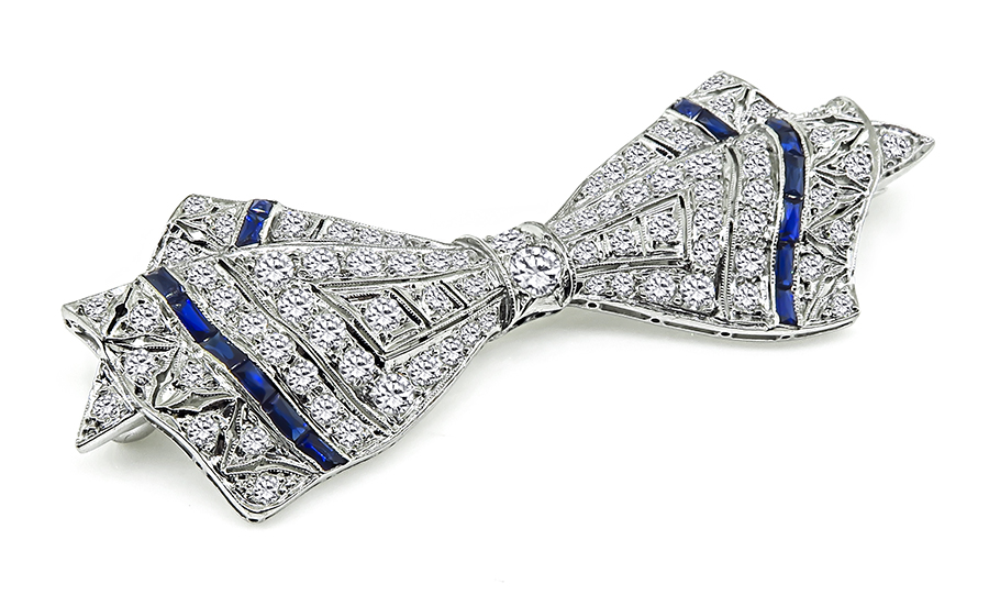 Art Deco 2.00ct Diamond Sapphire Bow Pin