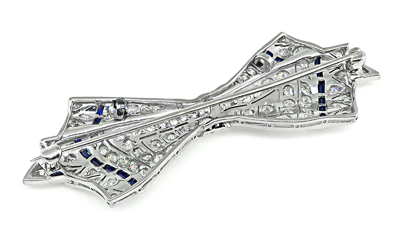 Art Deco 2.00ct Diamond Sapphire Bow Pin
