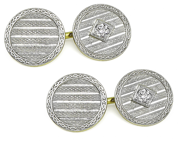 Estate 0.50ct Diamond Gold Cufflinks and Buttons Tuxedo Set