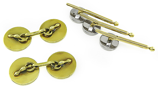 Estate 0.50ct Diamond Gold Cufflinks and Buttons Tuxedo Set