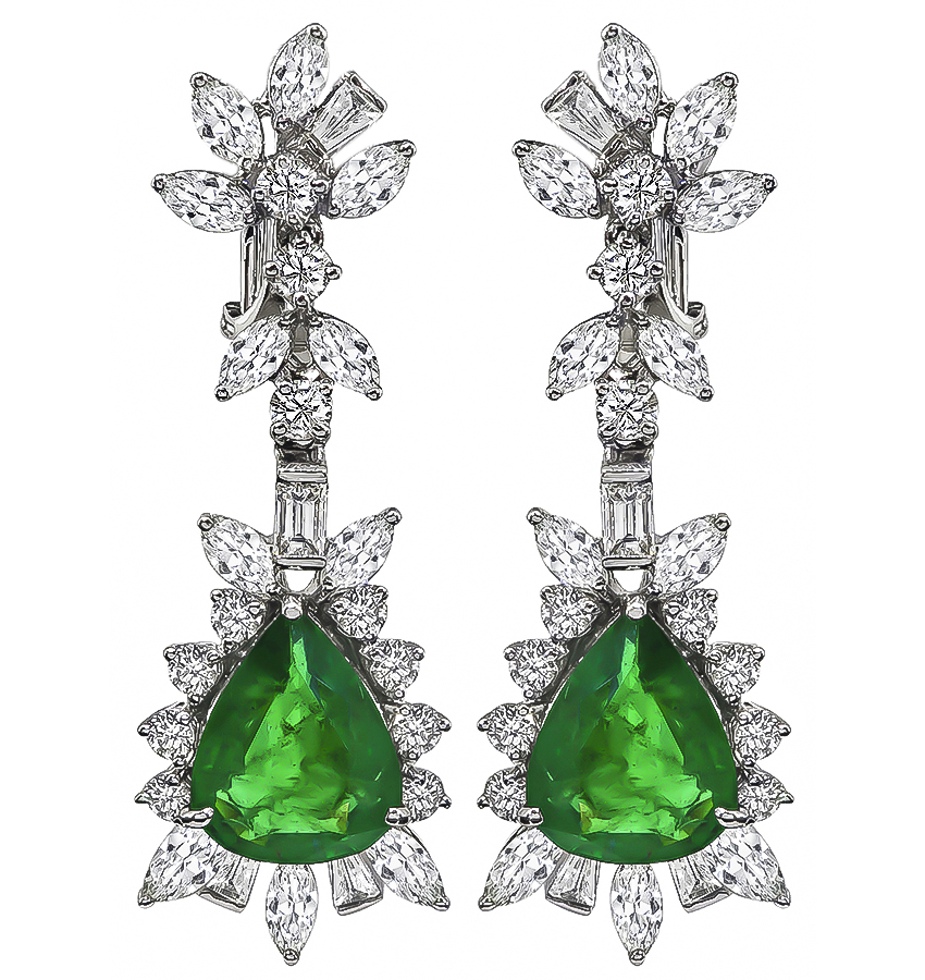 Estate 7.00ct Emerald 4.00ct Diamond Drop Earrings