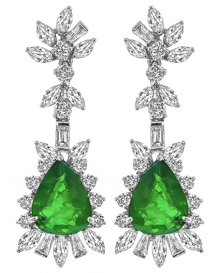 Estate 7.00ct Emerald 4.00ct Diamond Drop Earrings