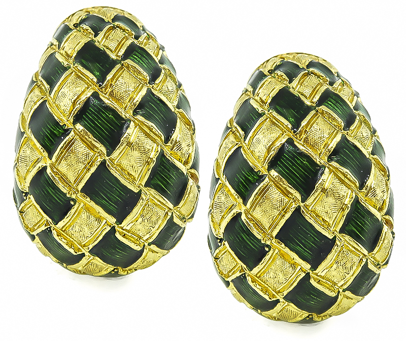 1960s Enamel Gold Weave Earrings