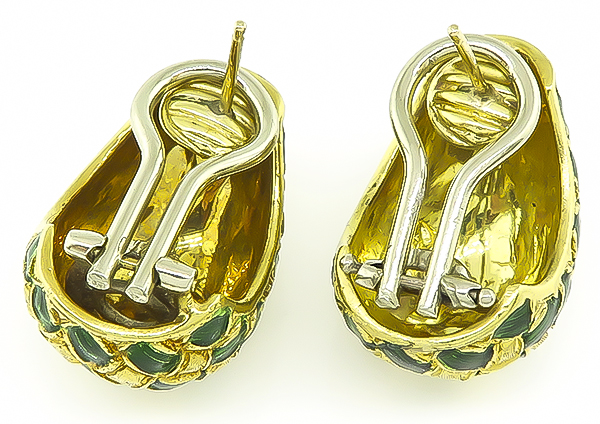 1960s Enamel Gold Weave Earrings