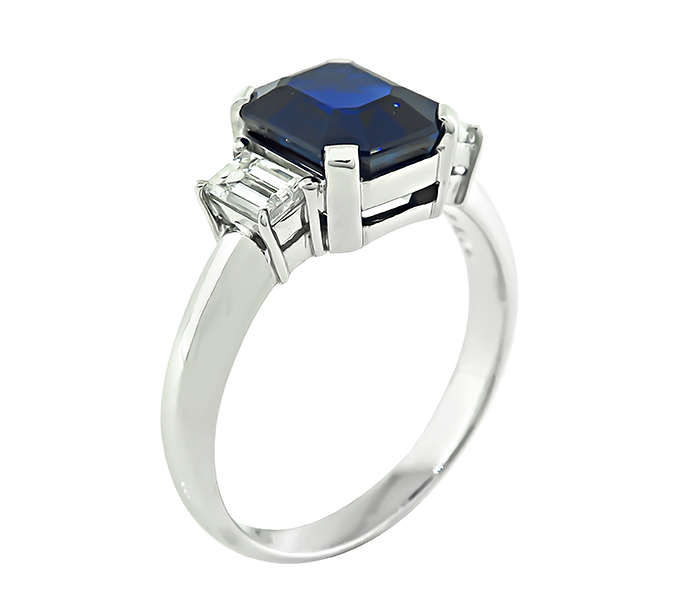 Estate 3.14ct Sapphire 0.51ct Diamond Engagement Ring