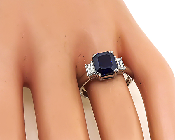 Estate 3.14ct Sapphire 0.51ct Diamond Engagement Ring