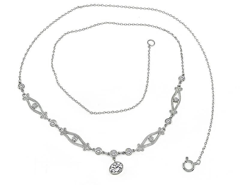 Estate 0.63ct Diamond 0.40ct Side Diamond Necklace