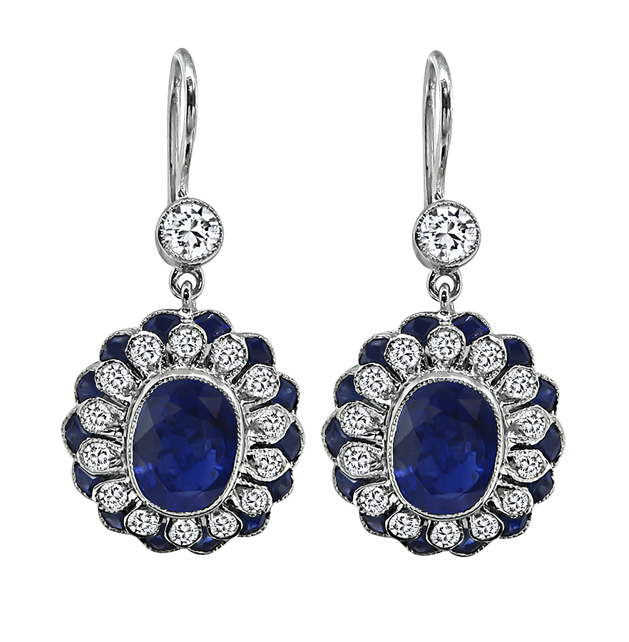 Estate 3.08ct Sapphire 0.72ct Diamond Earrings
