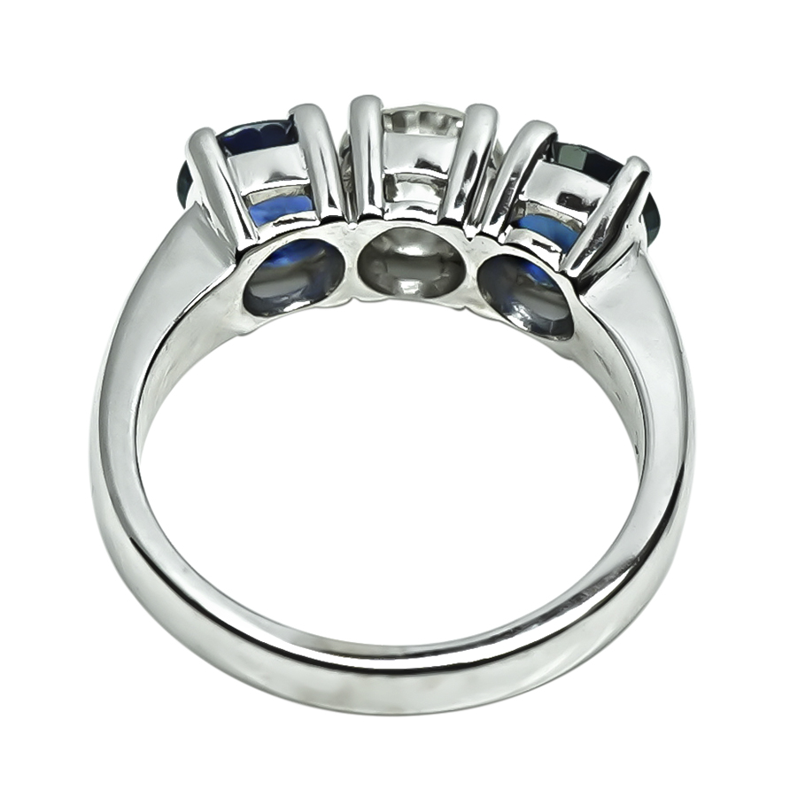 Estate 0.85ct Diamond 2.50ct Sapphire Three Stone Ring