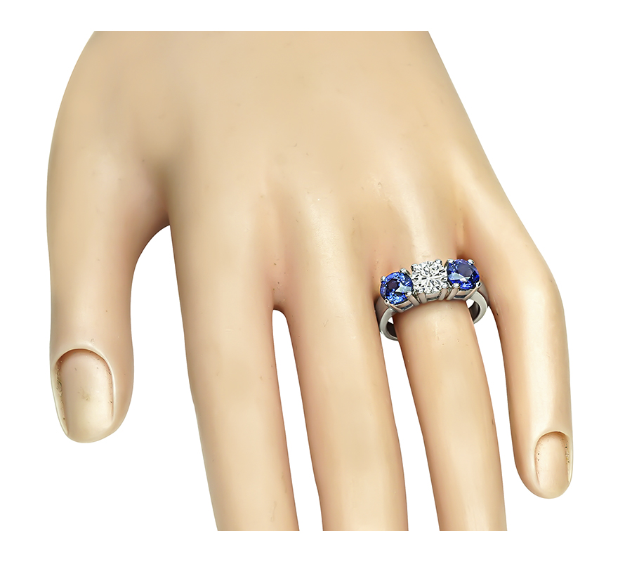 Estate 0.85ct Diamond 2.50ct Sapphire Three Stone Ring