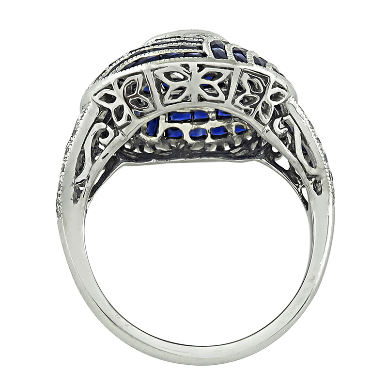 Art Deco Style 0.87ct Diamond 1.50ct Sapphire Engagement Ring