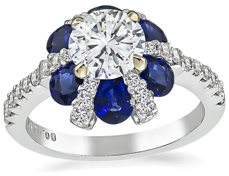 Estate 0.89ct Diamond 1.56ct Sapphire Engagement Ring