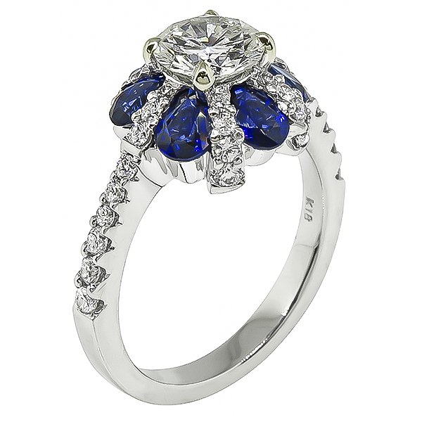 Estate 0.89ct Diamond 1.56ct Sapphire Engagement Ring