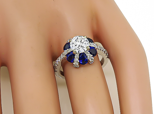 Estate 0.89ct Diamond 1.56ct Sapphire Engagement Ring