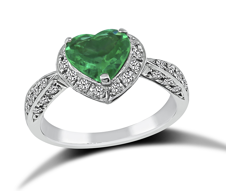 Estate 0.93ct Emerald 0.50ct Diamond Heart Ring