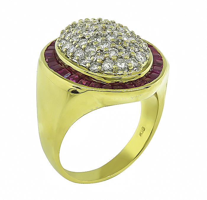 Estate 1.00ct Diamond 1.84ct Ruby Gold Ring