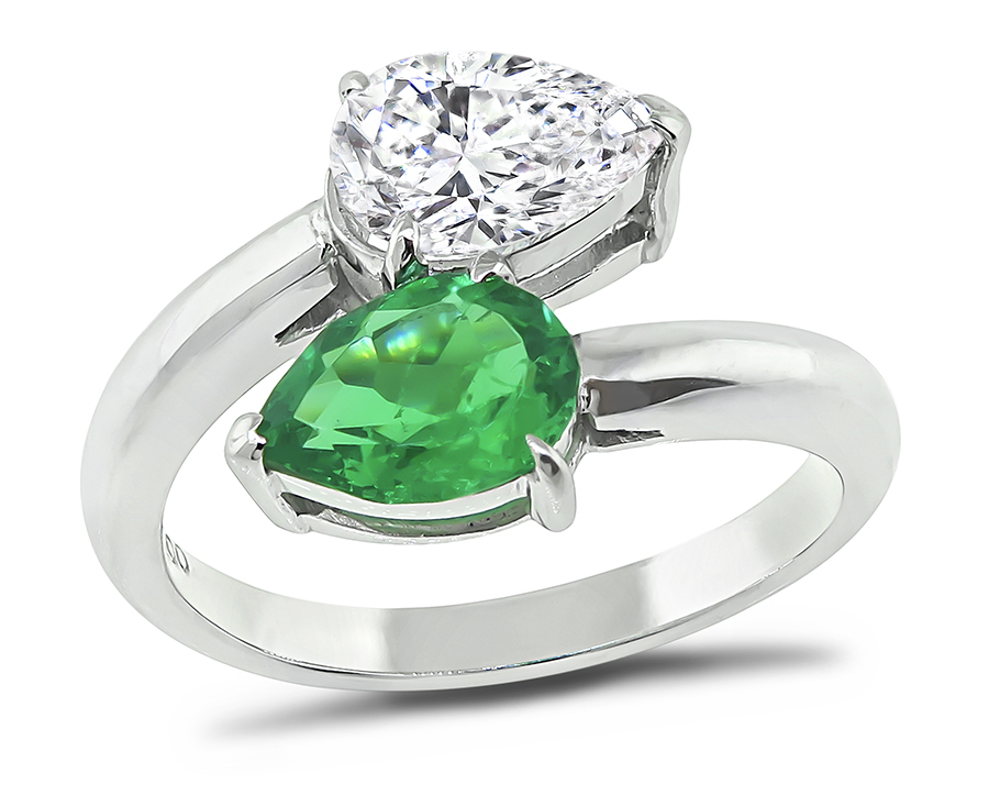 Estate 1.00ct Diamond 0.63ct Colombian Emerald Ring