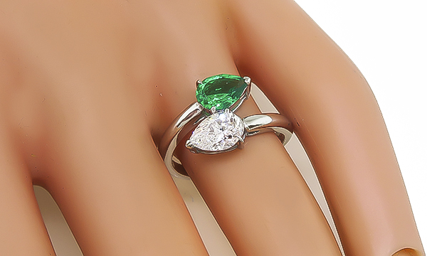 Estate 1.00ct Diamond 0.63ct Colombian Emerald Ring