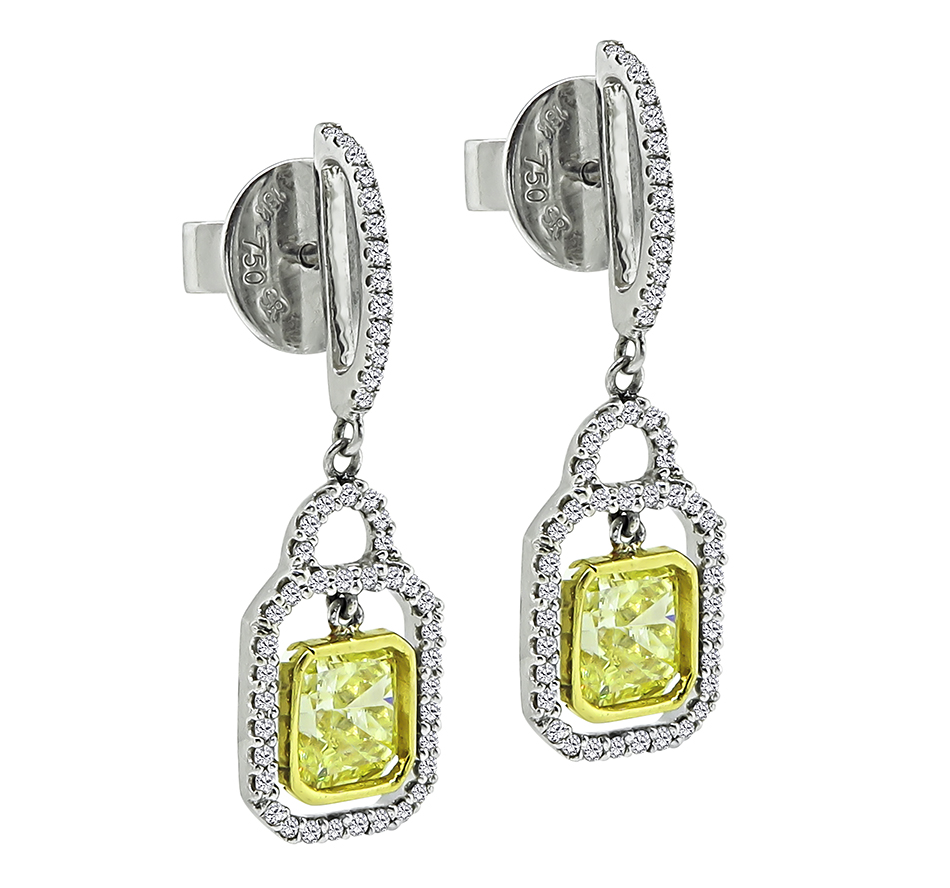 Estate 1.00ct Fancy Yellow Diamond Dangling Earrings