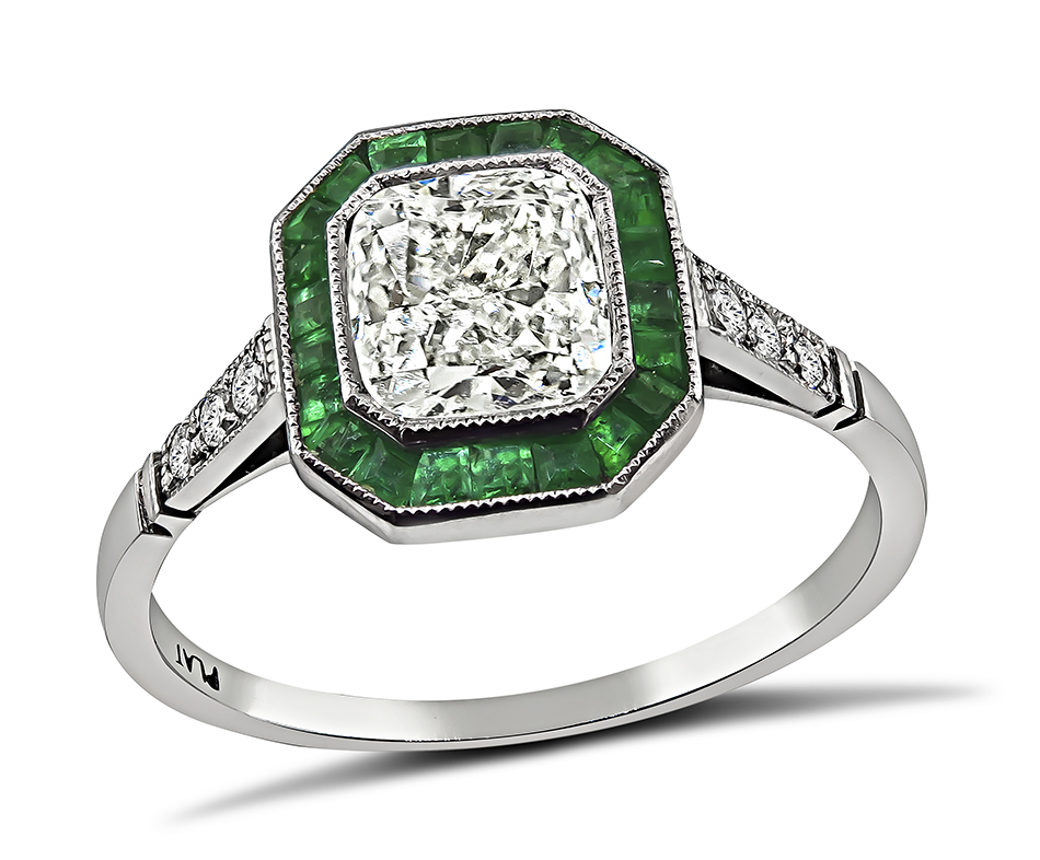 Estate 1.01ct Diamond Emerald Engagement Ring