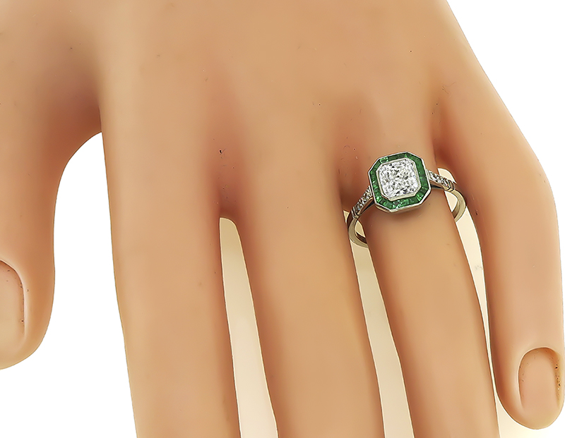 Estate 1.01ct Diamond Emerald Engagement Ring