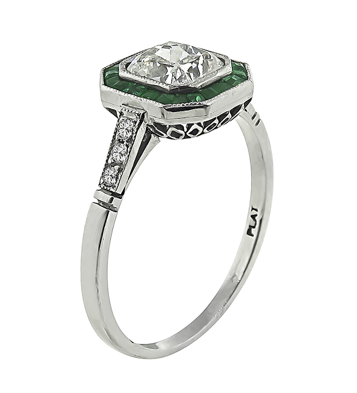 Estate 1.01ct Diamond Emerald Engagement Ring