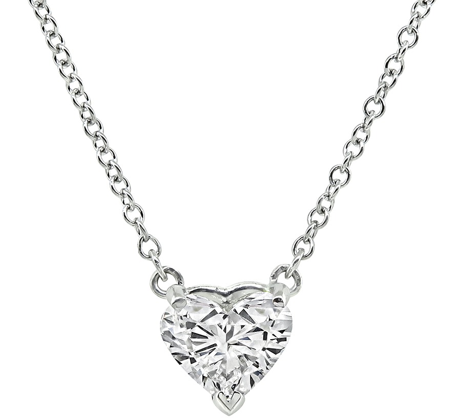 Heart Shape Diamond 14k White Gold Solitaire Pendant Necklace