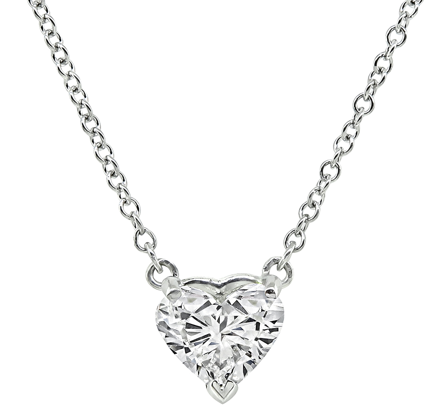 Estate 1.01ct Diamond Heart Solitaire Pendant Necklace