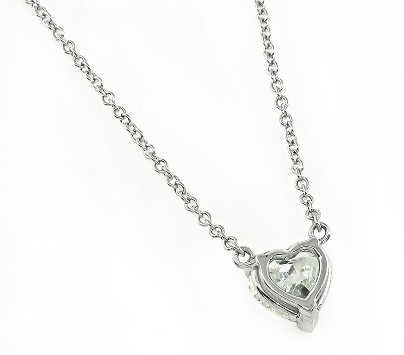 Estate 1.01ct Diamond Heart Solitaire Pendant Necklace