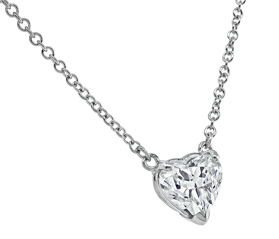 Estate 1.01ct Diamond Heart Solitaire Pendant Necklace