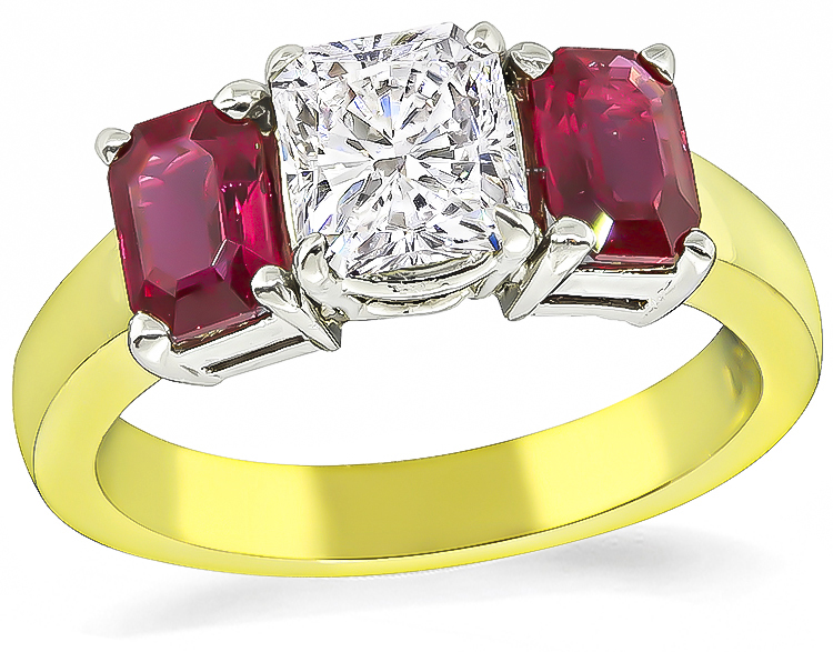 Estate GIA Certified 1.01ct Diamond 1.00ct Ruby Engagement Ring