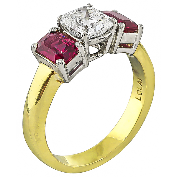 Estate GIA Certified 1.01ct Diamond 1.00ct Ruby Engagement Ring