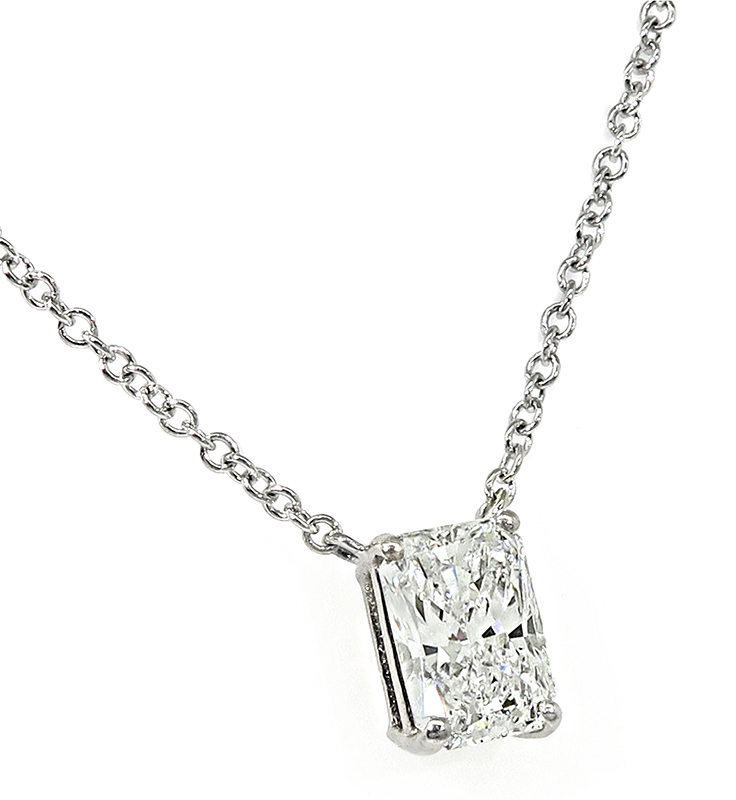 Radiant Cut Diamond 14k White Gold Solitaire Pendant Necklace