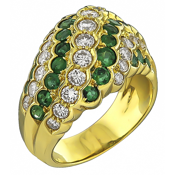 Estate 1.03ct Diamond 1.04ct Colombian Emerald Gold Ring