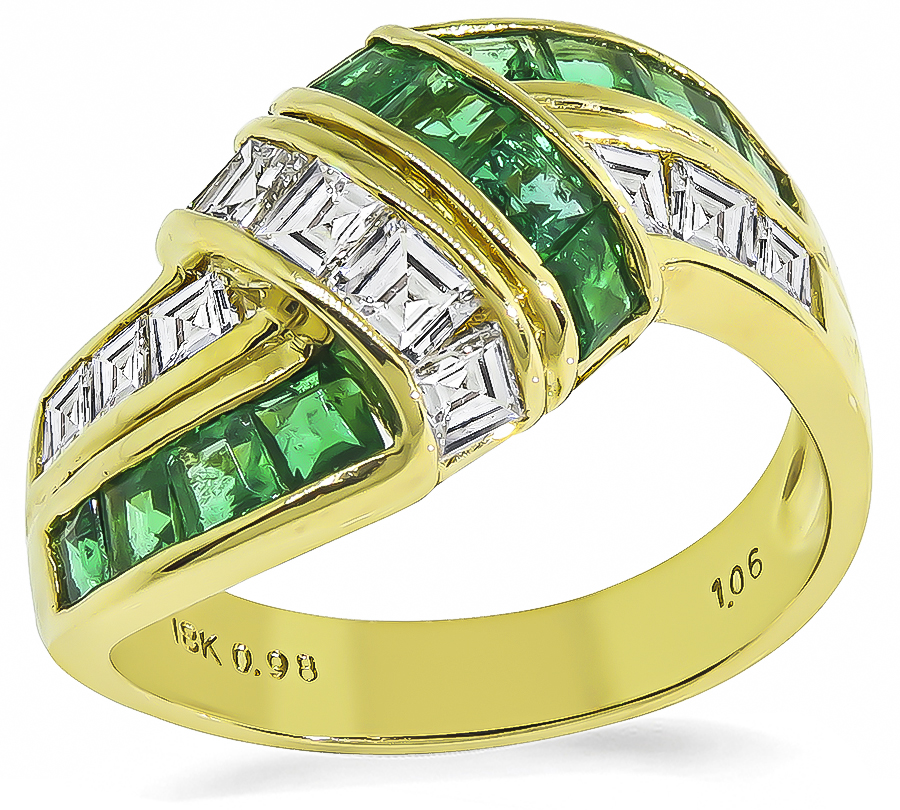 Estate 1.06ct Diamond 0.98ct Emerald Gold Ring