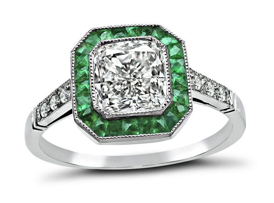 Estate 1.07ct Diamond Emerald Engagement Ring