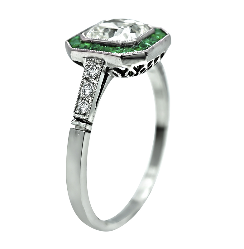 Estate 1.07ct Diamond Emerald Engagement Ring