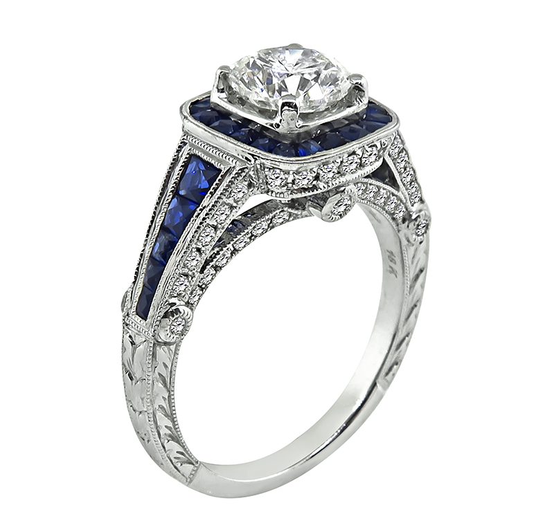 Estate 1.11ct Diamond Sapphire Engagement Ring