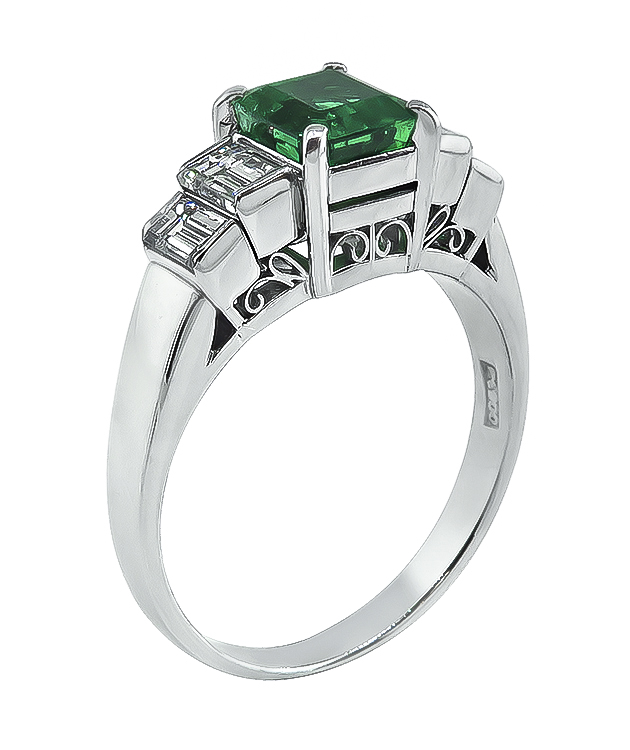1.12ct Colombian Emerald 0.83ct Diamond Engagement Ring