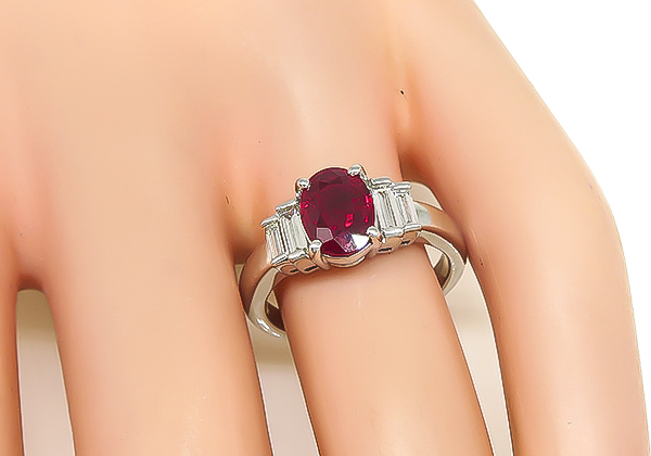 Estate AIGS Certified 1.14ct Burmese Ruby Diamond Engagement Ring
