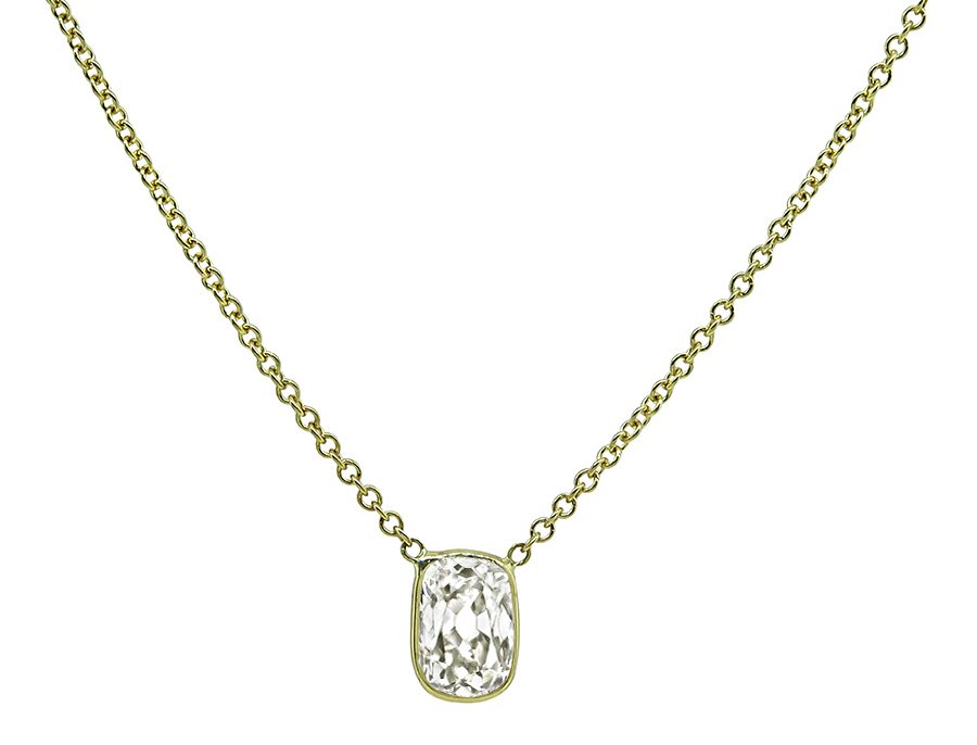 Estate 1.15ct Diamond Yellow Gold Solitaire Pendant Necklace