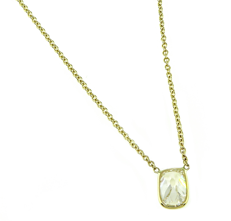 Estate 1.15ct Diamond Yellow Gold Solitaire Pendant Necklace