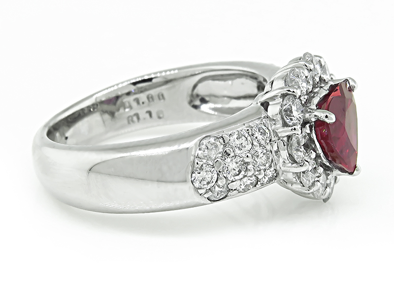 Estate 1.16ct Burma Ruby 1.00ct Diamond Heart Ring