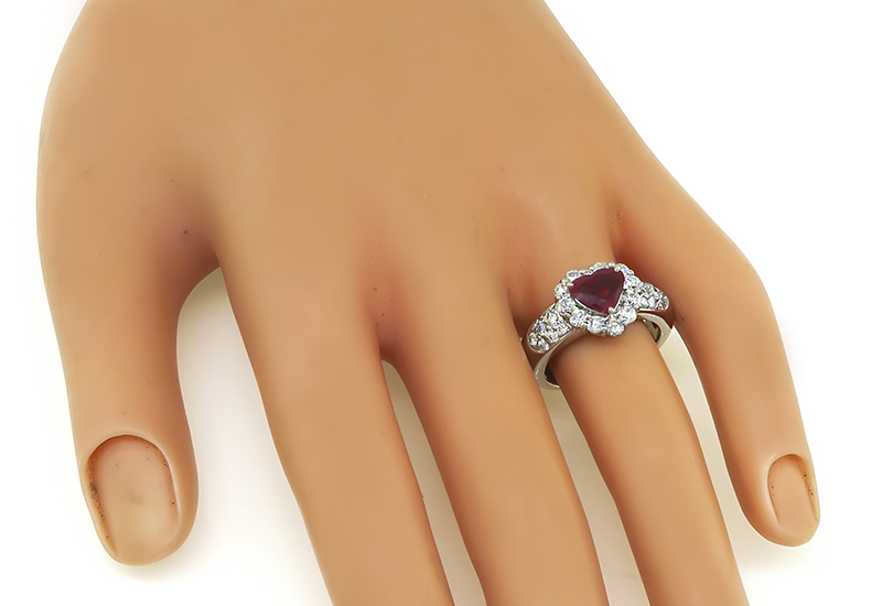 Estate 1.16ct Burma Ruby 1.00ct Diamond Heart Ring