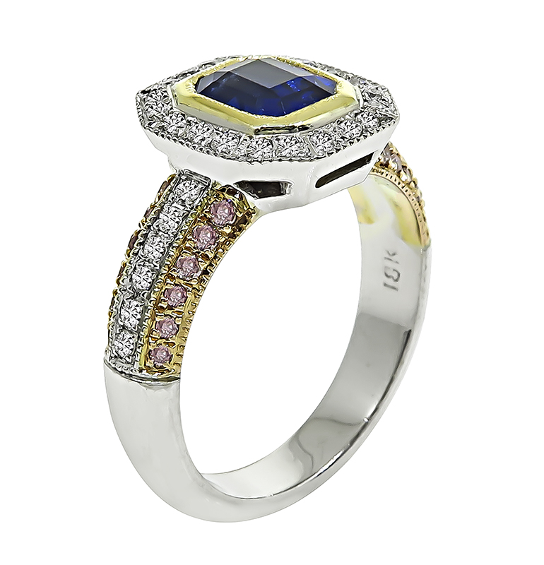 Estate 1.22ct Sapphire 0.50ct Pink and White Diamond Ring