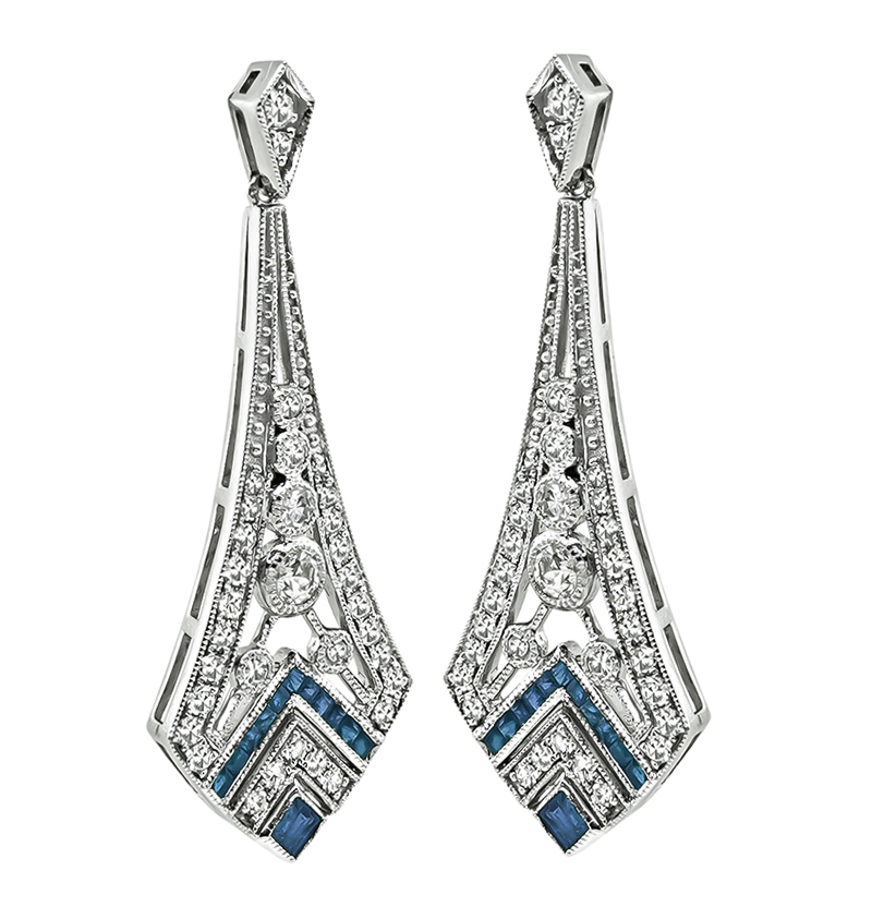 Estate 1.24ct Diamond 0.69ct Sapphire Chandelier Earrings