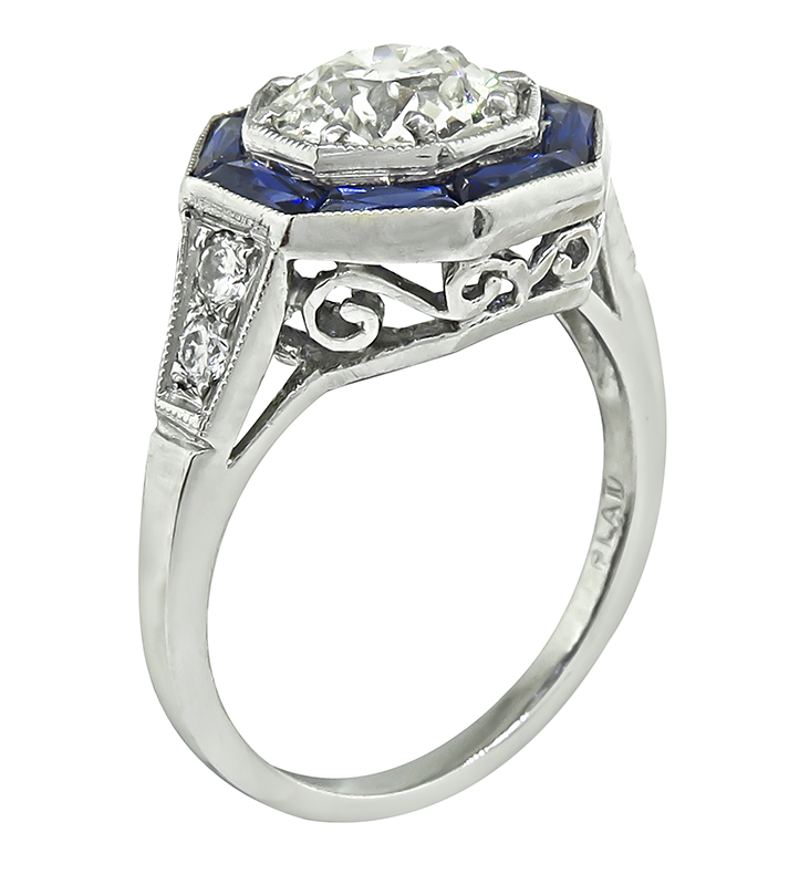 Estate 1.30ct Diamond Sapphire Engagement Ring